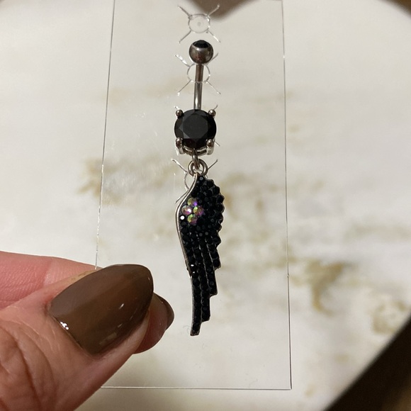 🆑 Morbid Metals 14g Navel Black Angel Wing Belly Bottom Piercing - Picture 3 of 8